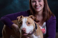 Portrait of dog and woman
